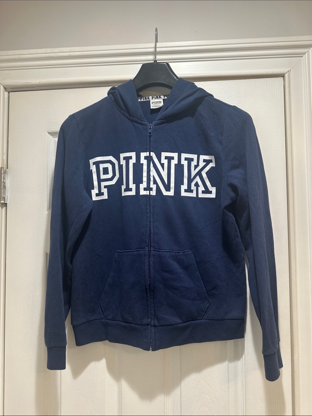 PINK Victoria's Secret Navy Full-Zip Hoodie with White Logo